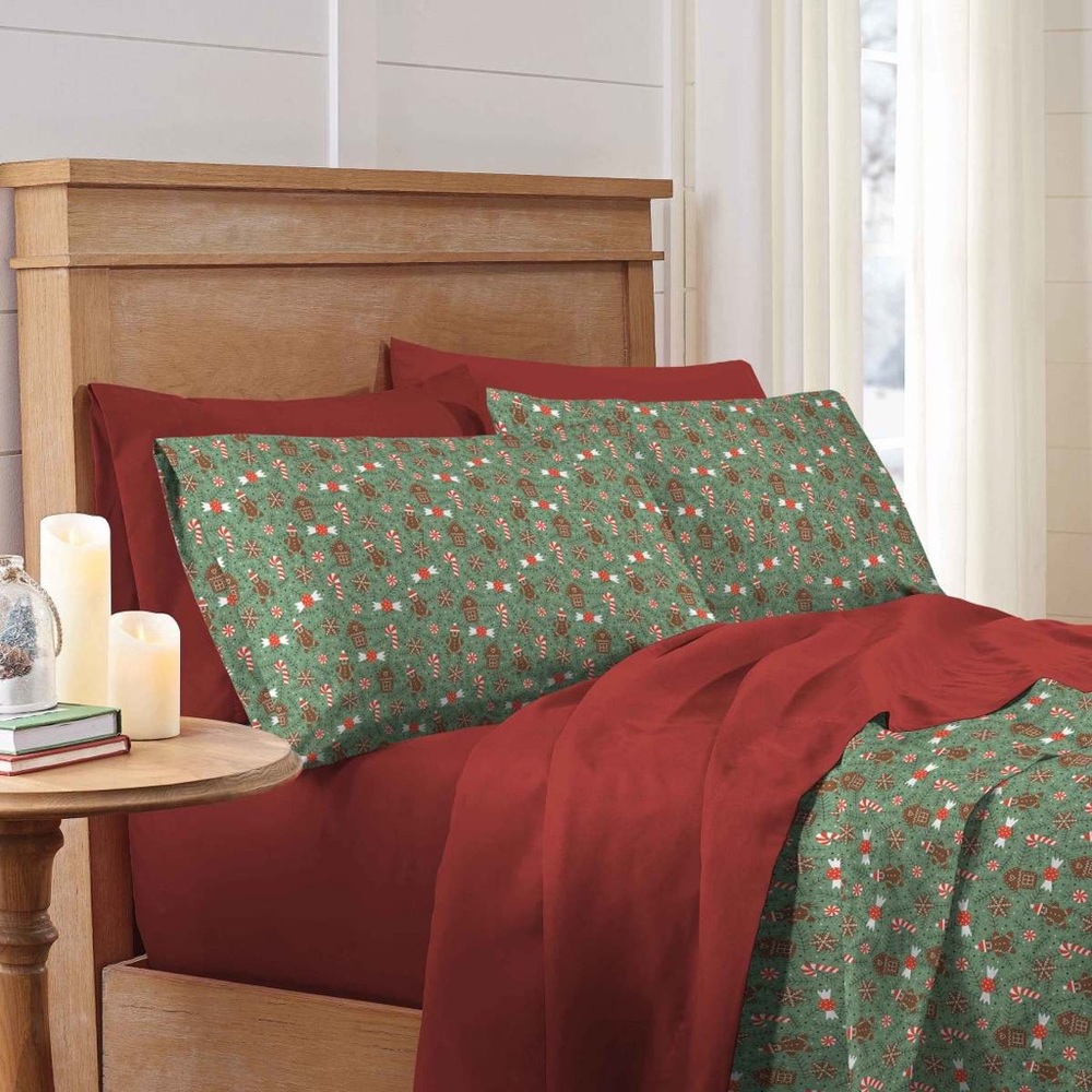 2 SETS XMAS SHEETS Two-Pack NEW Easy Living Holiday Microfiber Sheet Set - Picture 7 of 17